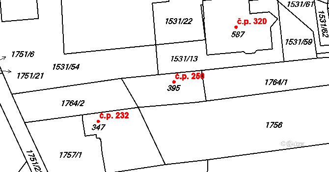Klenčí pod Čerchovem 250 na parcele st. 395 v KÚ Klenčí pod Čerchovem, Katastrální mapa