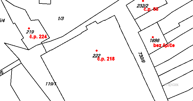 Broumov 218 na parcele st. 222 v KÚ Broumov, Katastrální mapa