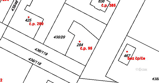 Opatovice nad Labem 95 na parcele st. 284 v KÚ Opatovice nad Labem, Katastrální mapa