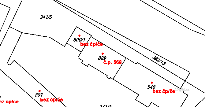 Přelouč 568 na parcele st. 889 v KÚ Přelouč, Katastrální mapa