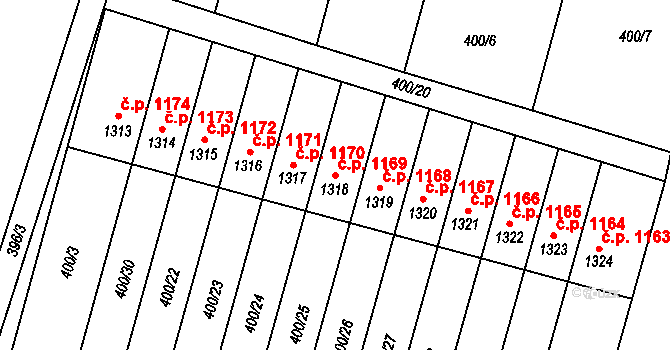 Přelouč 1169 na parcele st. 1318 v KÚ Přelouč, Katastrální mapa