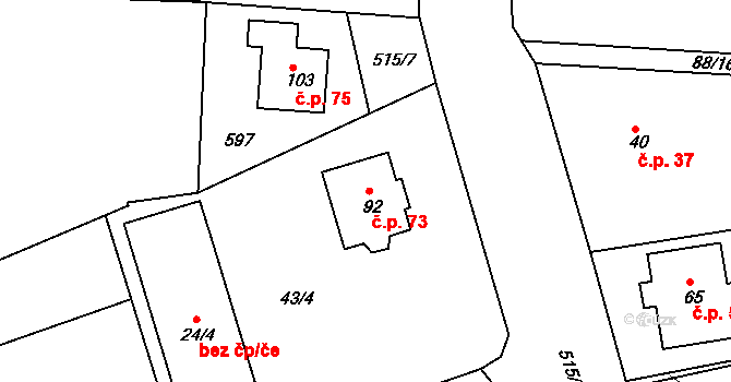 Třebosice 73 na parcele st. 92 v KÚ Třebosice, Katastrální mapa