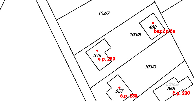 Štarnov 253 na parcele st. 375 v KÚ Štarnov, Katastrální mapa