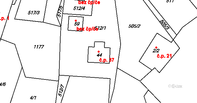 Jílovec 37, Fulnek na parcele st. 44 v KÚ Jílovec, Katastrální mapa