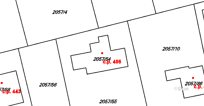 Strkov 456, Planá nad Lužnicí na parcele st. 2057/54 v KÚ Planá nad Lužnicí, Katastrální mapa
