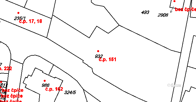 Horní Brána 151, Český Krumlov na parcele st. 932 v KÚ Český Krumlov, Katastrální mapa