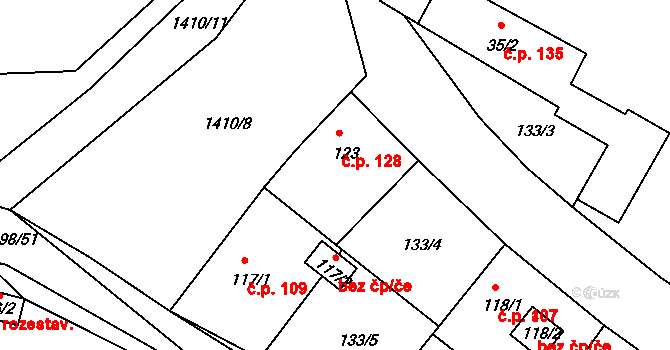 Velká Černoc 128, Měcholupy na parcele st. 123 v KÚ Velká Černoc, Katastrální mapa
