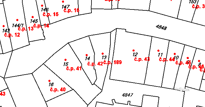 Louny 189 na parcele st. 13 v KÚ Louny, Katastrální mapa