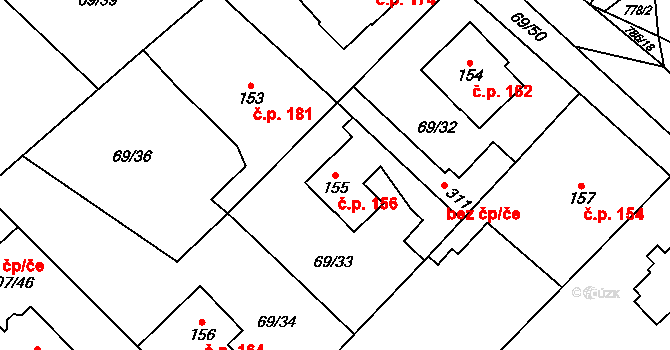 Dolní Radechová 156 na parcele st. 155 v KÚ Dolní Radechová, Katastrální mapa