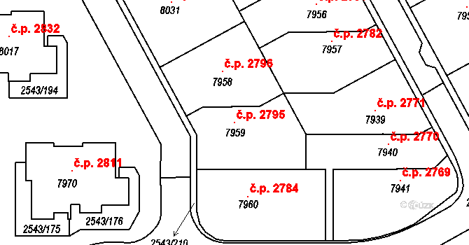 Cheb 2795 na parcele st. 7959 v KÚ Cheb, Katastrální mapa