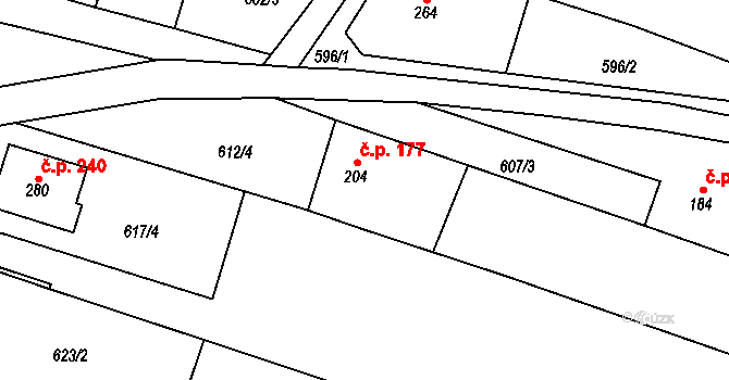Bohutice 177 na parcele st. 204 v KÚ Bohutice, Katastrální mapa