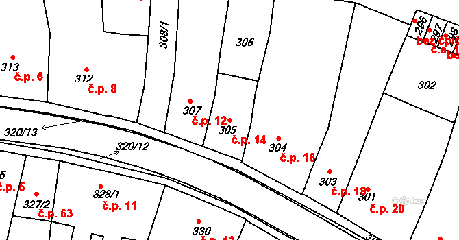 Moravský Krumlov 14 na parcele st. 305 v KÚ Moravský Krumlov, Katastrální mapa