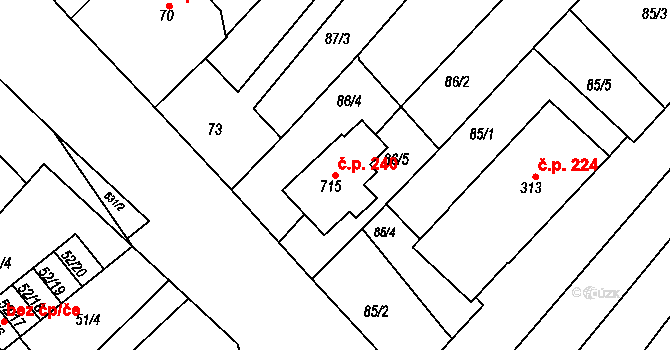 Lobodice 240 na parcele st. 715 v KÚ Lobodice, Katastrální mapa
