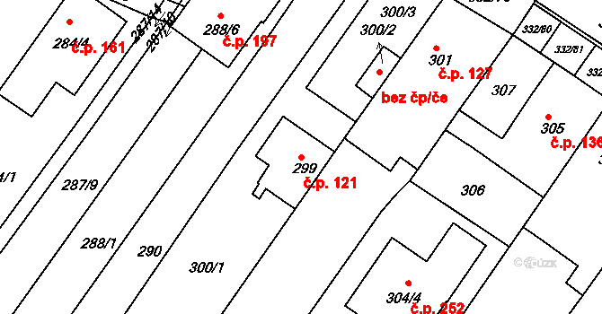 Nebovidy 121 na parcele st. 299 v KÚ Nebovidy u Brna, Katastrální mapa