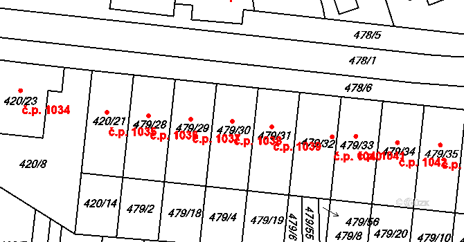 Ratíškovice 1038 na parcele st. 479/30 v KÚ Ratíškovice, Katastrální mapa