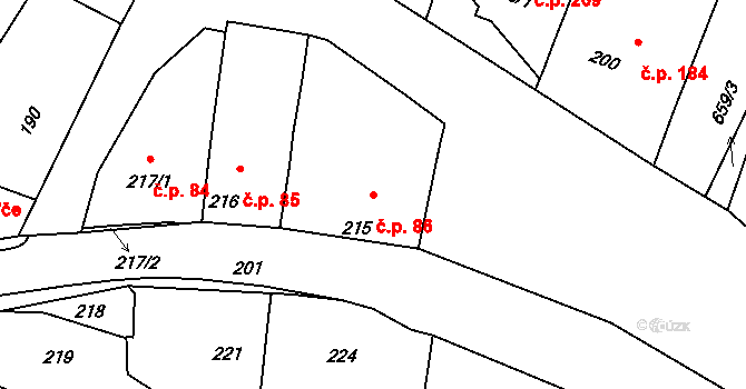 Těmice 86 na parcele st. 215 v KÚ Těmice u Hodonína, Katastrální mapa