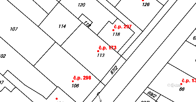 Milokošť 173, Veselí nad Moravou na parcele st. 113 v KÚ Milokošť, Katastrální mapa