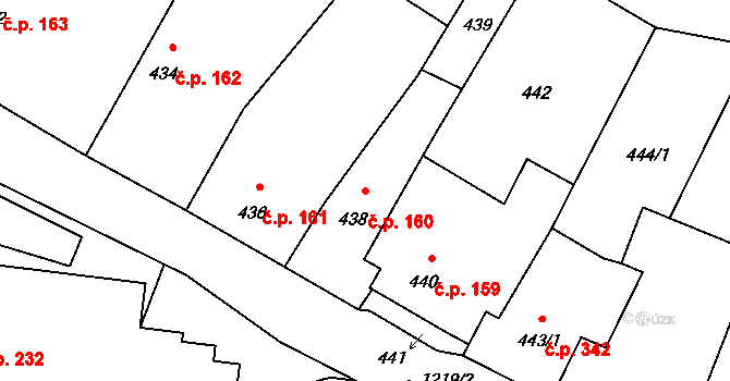 Stonařov 160 na parcele st. 438 v KÚ Stonařov, Katastrální mapa