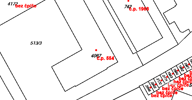 Šumperk 554 na parcele st. 4067 v KÚ Šumperk, Katastrální mapa