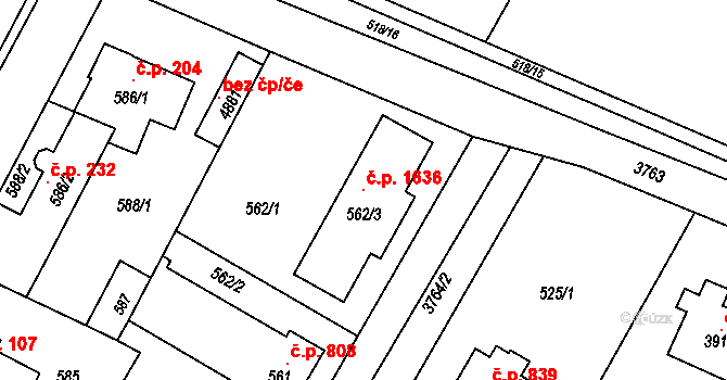 Žamberk 1636 na parcele st. 562/3 v KÚ Žamberk, Katastrální mapa