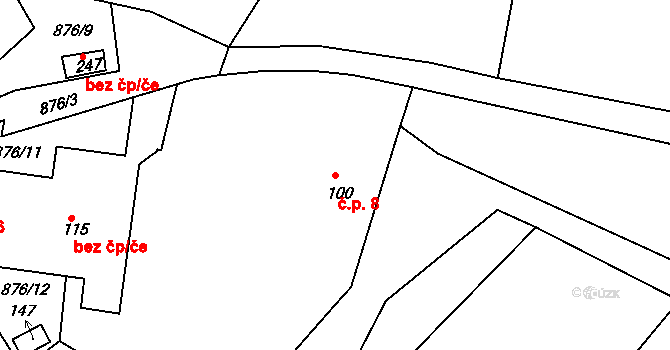 Třtí 8, Sychrov na parcele st. 100 v KÚ Radostín u Sychrova, Katastrální mapa