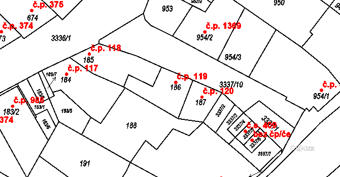 Mikulov 119 na parcele st. 186 v KÚ Mikulov na Moravě, Katastrální mapa