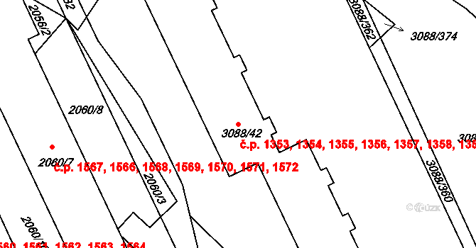 Mikulov 1353,1354,1355,1356, na parcele st. 3088/40 v KÚ Mikulov na Moravě, Katastrální mapa