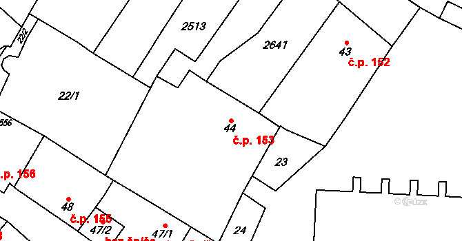 Uničov 153 na parcele st. 44 v KÚ Uničov, Katastrální mapa