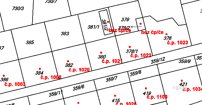 Hořovice 1021 na parcele st. 380 v KÚ Velká Víska, Katastrální mapa