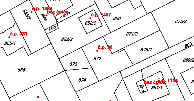 Lutyně 96, Orlová na parcele st. 872 v KÚ Horní Lutyně, Katastrální mapa