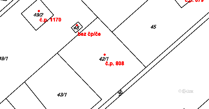 Poruba 808, Orlová na parcele st. 42/1 v KÚ Poruba u Orlové, Katastrální mapa