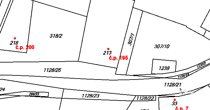 Branky 195 na parcele st. 213 v KÚ Branky, Katastrální mapa