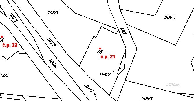 Roškopov 21, Stará Paka na parcele st. 65 v KÚ Roškopov, Katastrální mapa