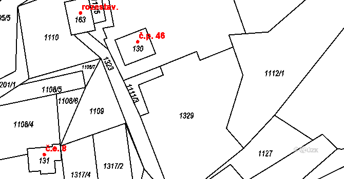 Kundratice 1, Hlinná na parcele st. 55/1 v KÚ Tlučeň, Katastrální mapa
