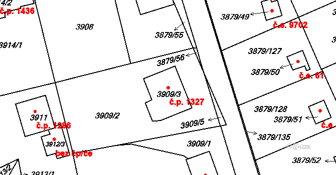 Střekov 1327, Ústí nad Labem na parcele st. 3909/3 v KÚ Střekov, Katastrální mapa