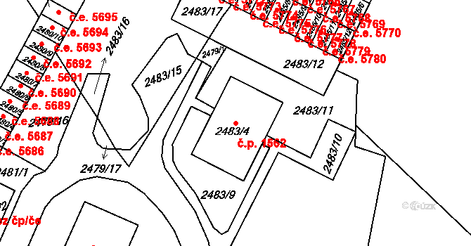 Kadaň 1562 na parcele st. 2483/4 v KÚ Kadaň, Katastrální mapa