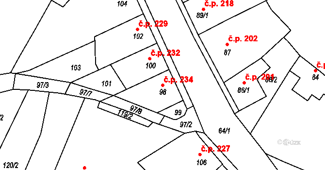 Klášterec nad Ohří 234 na parcele st. 98 v KÚ Klášterec nad Ohří, Katastrální mapa