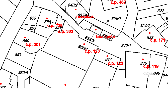 Batelov 123 na parcele st. 855/1 v KÚ Batelov, Katastrální mapa