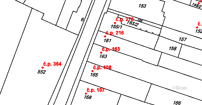 Tuřany 163, Brno na parcele st. 163 v KÚ Tuřany, Katastrální mapa