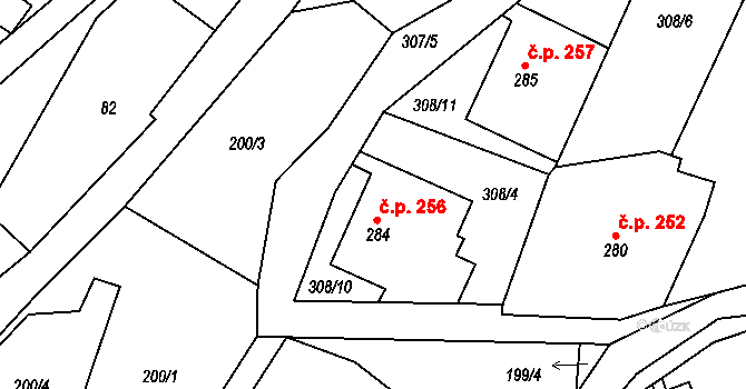 Dolní Poustevna 256 na parcele st. 284 v KÚ Dolní Poustevna, Katastrální mapa