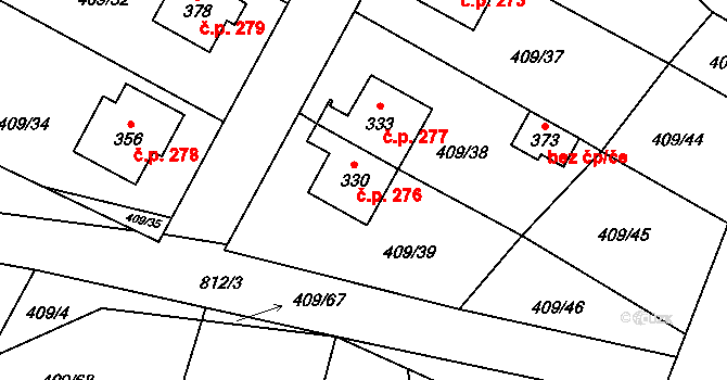 Žďárná 277 na parcele st. 333 v KÚ Žďárná, Katastrální mapa