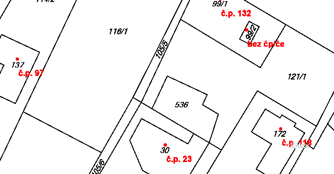 Hoření Vinice 24, Kly na parcele st. 536 v KÚ Záboří u Kel, Katastrální mapa