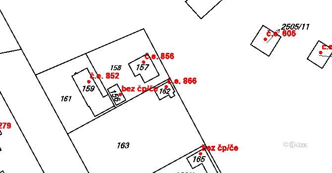 Káraný 866 na parcele st. 162 v KÚ Káraný, Katastrální mapa