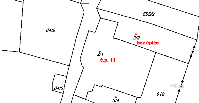 Potočiště 11, Odrava na parcele st. 3/1 v KÚ Potočiště, Katastrální mapa