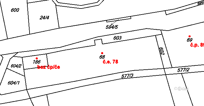 Loučná 78, Loučná pod Klínovcem na parcele st. 68 v KÚ Loučná pod Klínovcem, Katastrální mapa