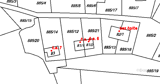 Kotvina 4, Okounov na parcele st. 81/1 v KÚ Kotvina, Katastrální mapa
