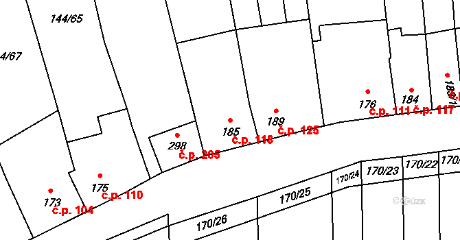 Louky 118, Zlín na parcele st. 185 v KÚ Louky nad Dřevnicí, Katastrální mapa