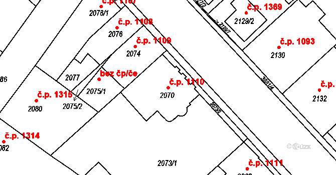 Turnov 1110 na parcele st. 2070 v KÚ Turnov, Katastrální mapa