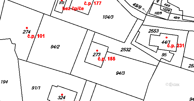 Leskovec 155 na parcele st. 273 v KÚ Leskovec, Katastrální mapa