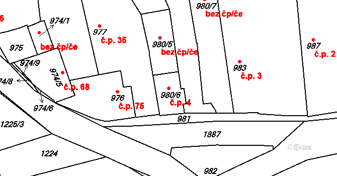 Dubeč 4, Praha na parcele st. 980/6 v KÚ Dubeč, Katastrální mapa